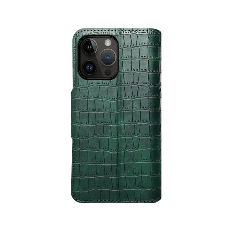 Alligator Print Phone Case With Wallet And Strap For iPhone Brown-644008992020